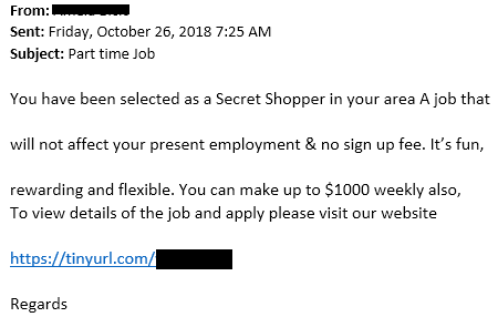 Secret Shopper Scam Email Example 2