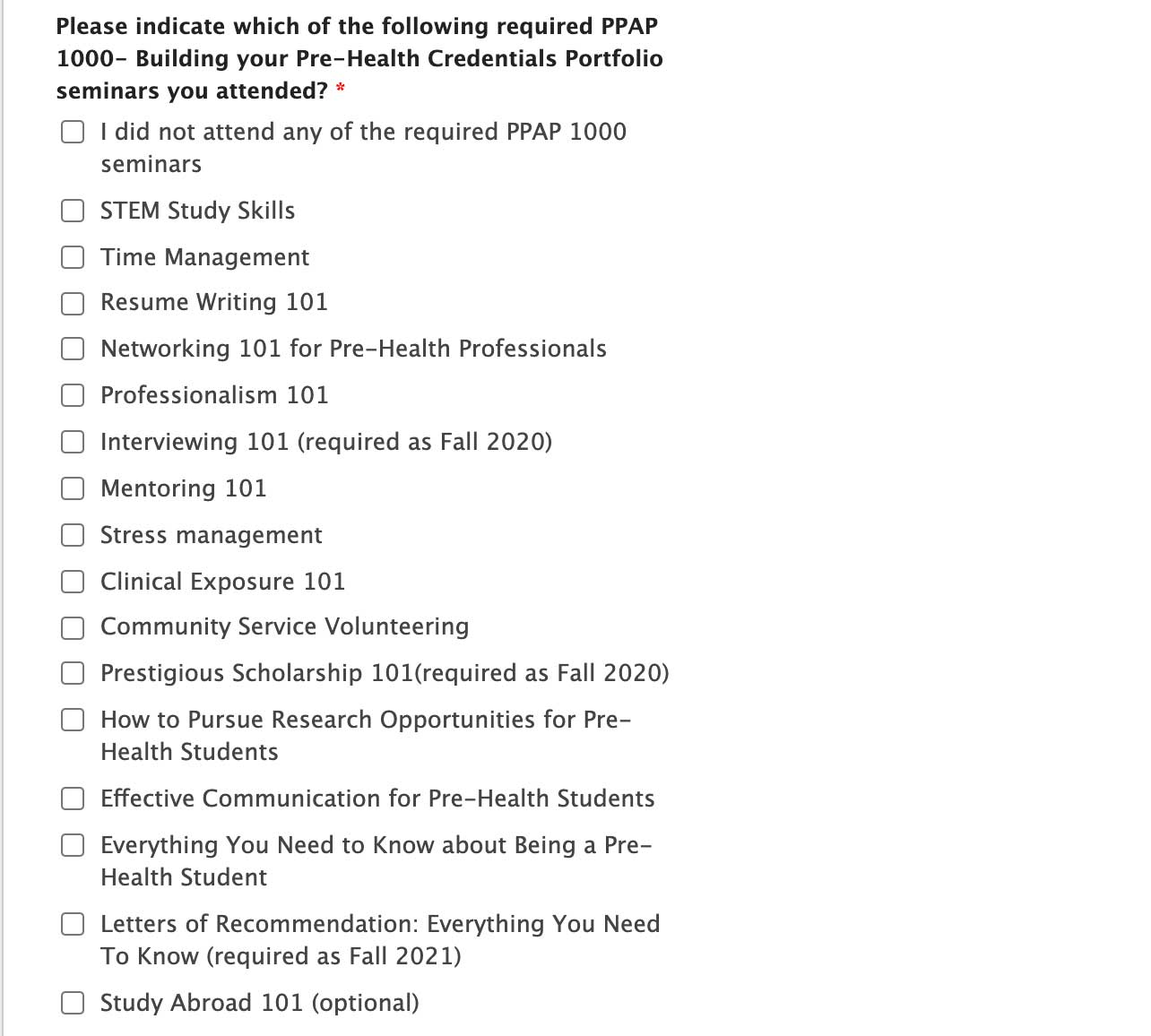 Pre-Health Application Checklist Section 2