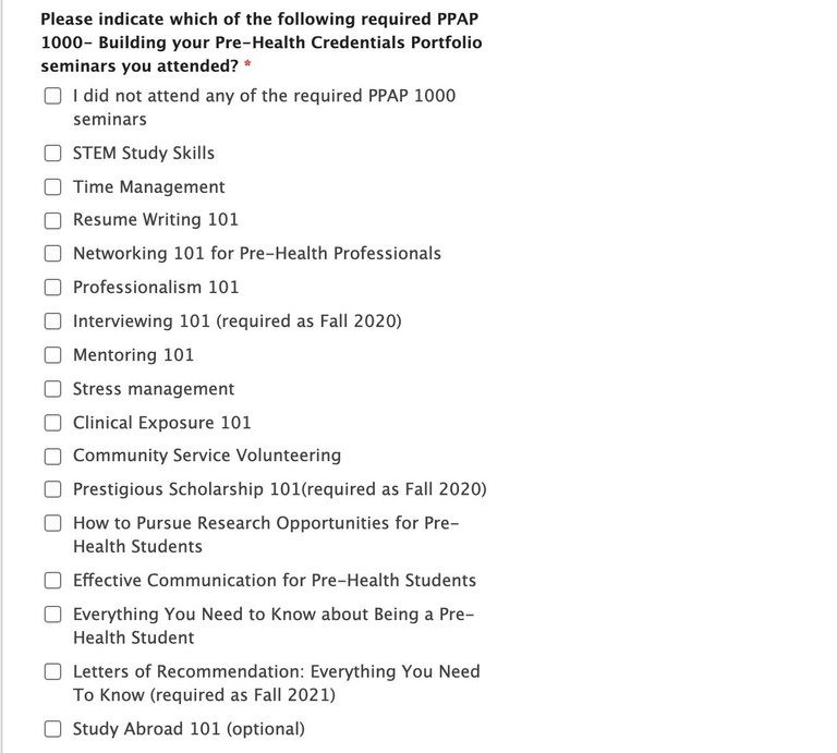 Pre-Health Checklist Vital Info
