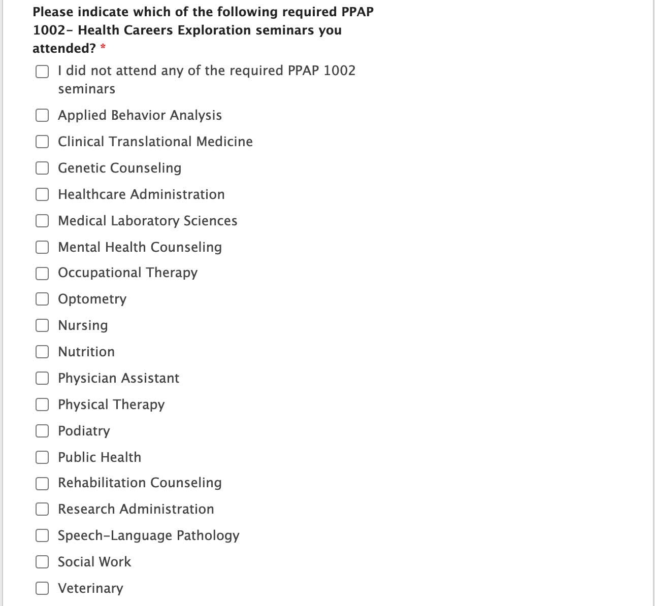 Pre-Health Application Checklist Section 3