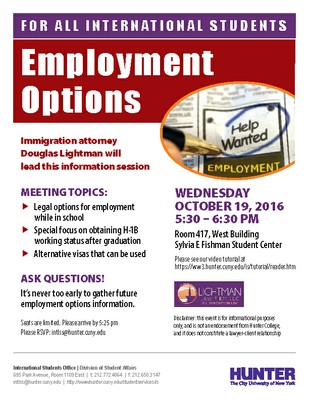 Employment Options Wednesday October 19, 2016 Employment Options Wednesday October 19, 2016